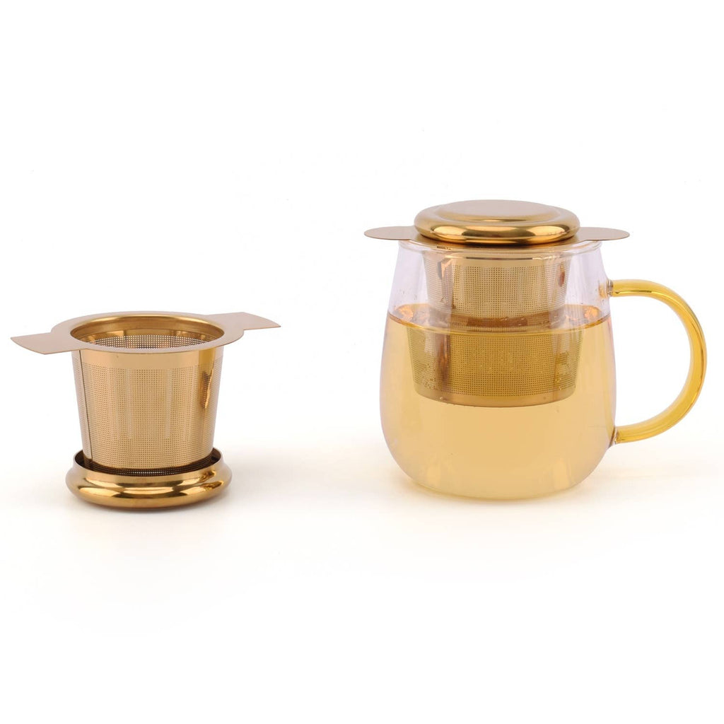 Silver & Yellow Gold Mesh Tea Infuser- Basket W/ Lid: Yellow Gold