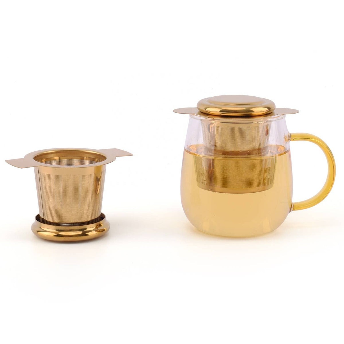Silver & Yellow Gold Mesh Tea Infuser- Basket W/ Lid: Yellow Gold