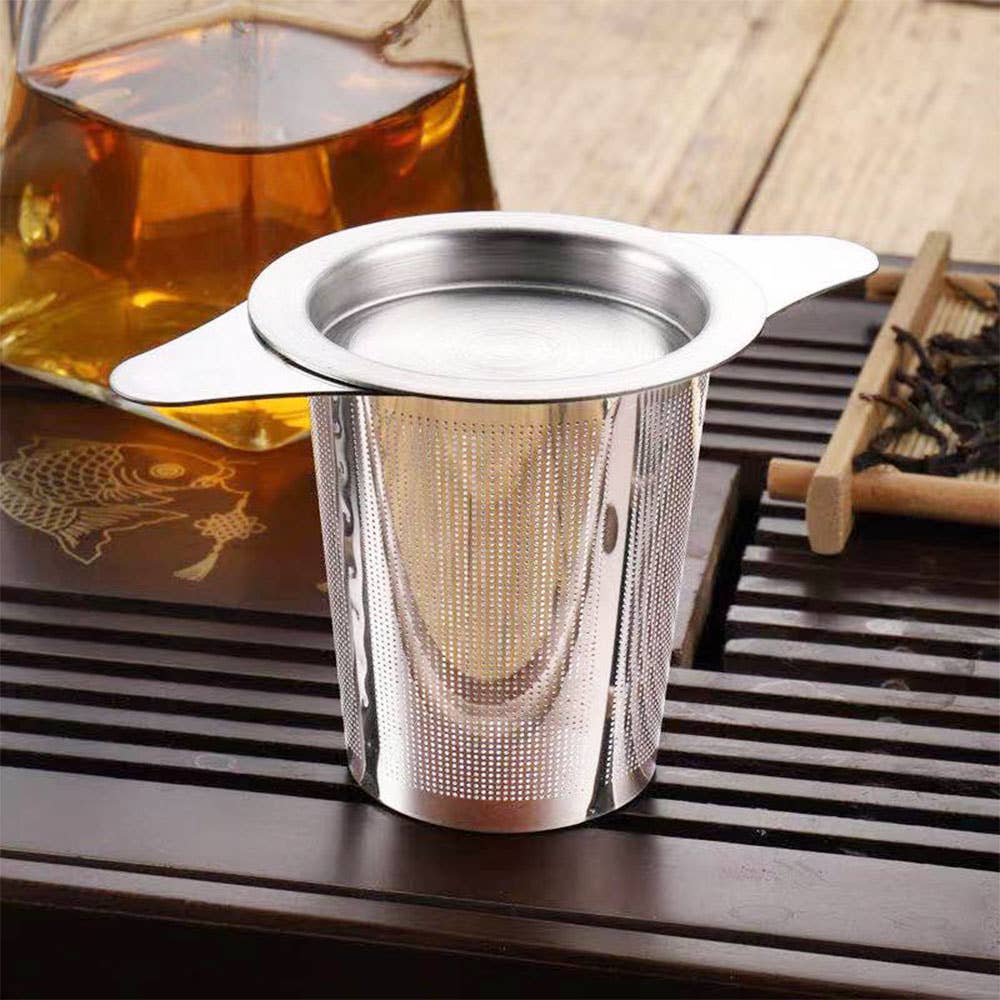 Silver & Yellow Gold Mesh Tea Infuser- Basket W/ Lid: Yellow Gold